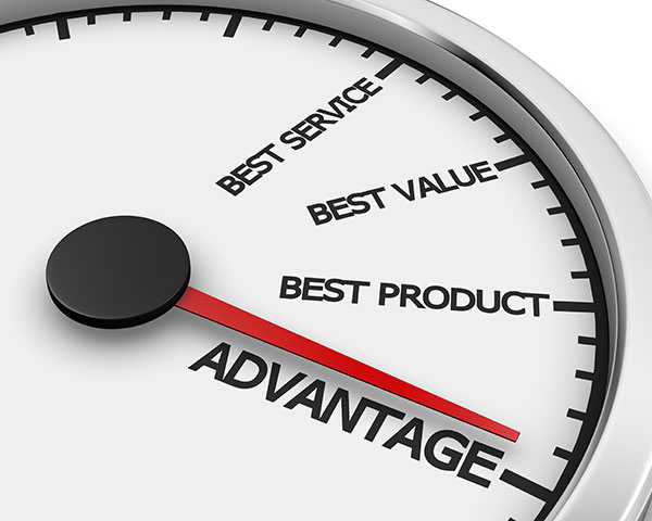 graphic of clock showing words: best service, best value, best product, and advantage